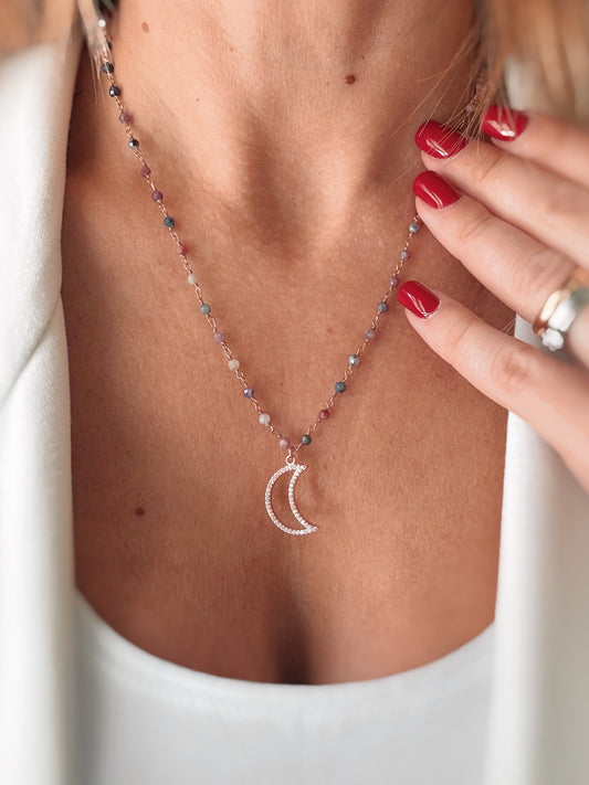 Collana zaffiro multicolore e mezza luna