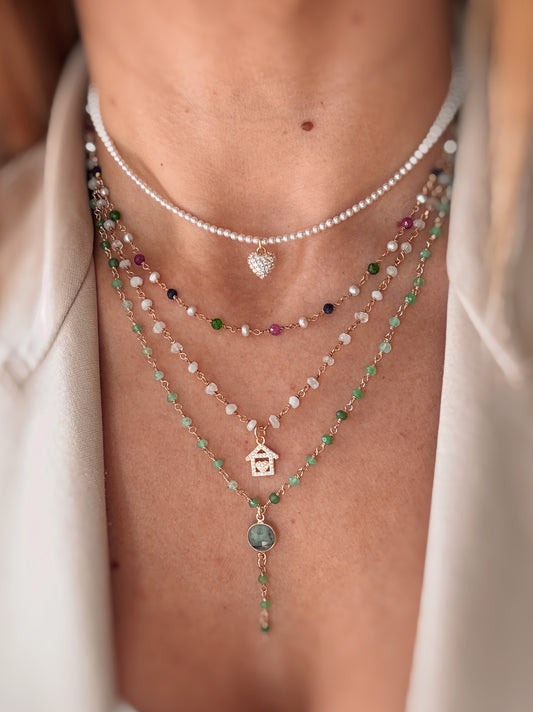 Collana cristalli bianchi e casetta