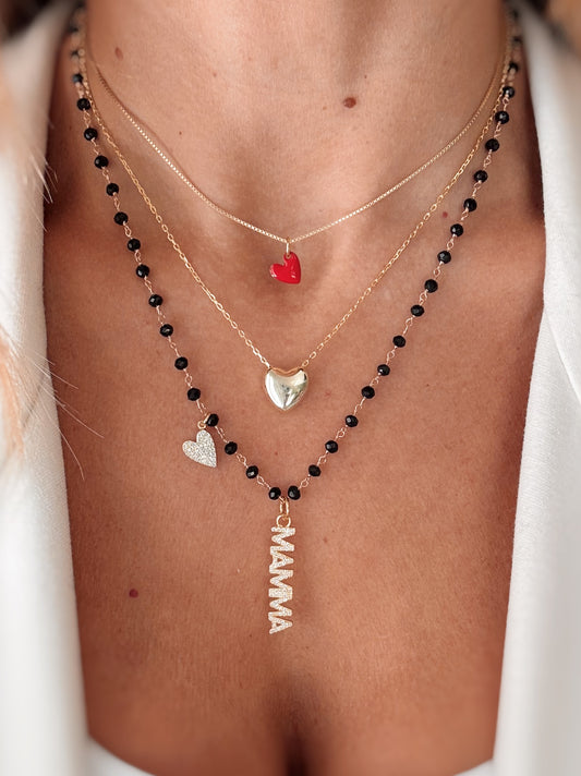 Collana Mamma/Family e cuore in zirconi