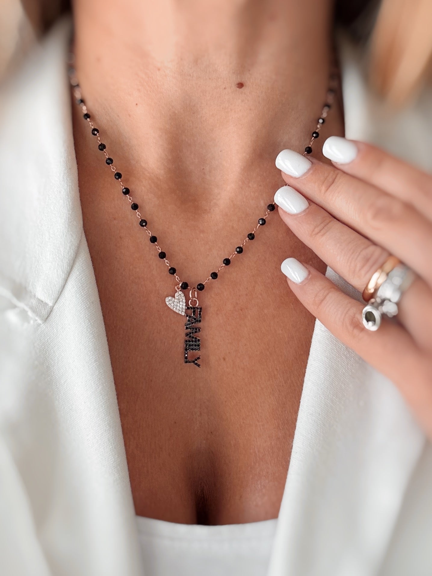 Collana Mamma/Family e cuore in zirconi