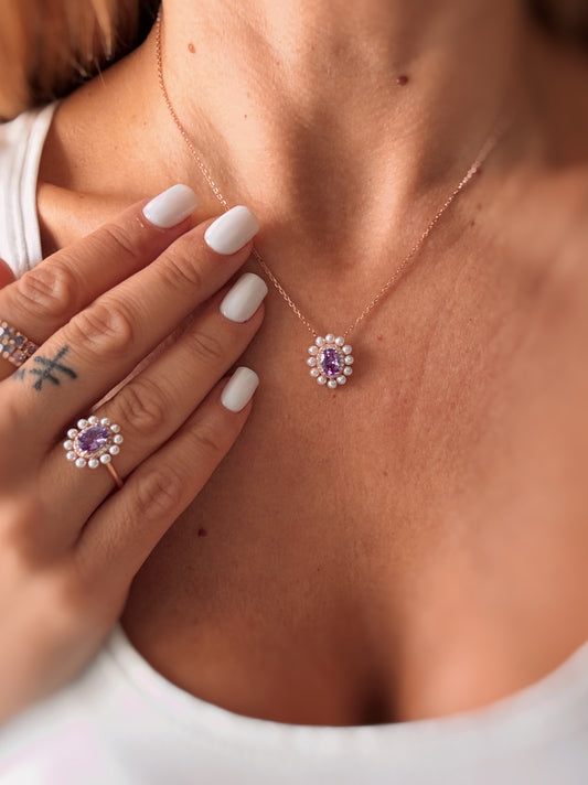 Collana margherita con perle e zirconi