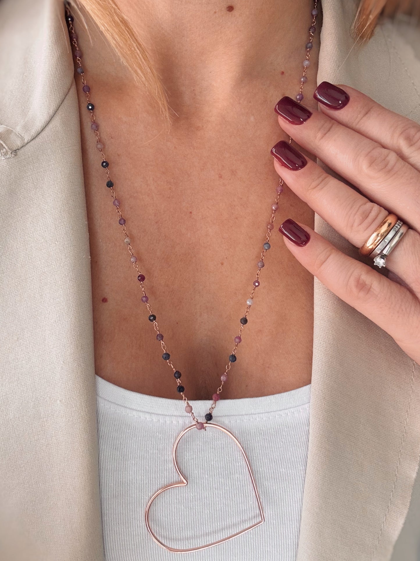 Collana cristalli e cuore a filo