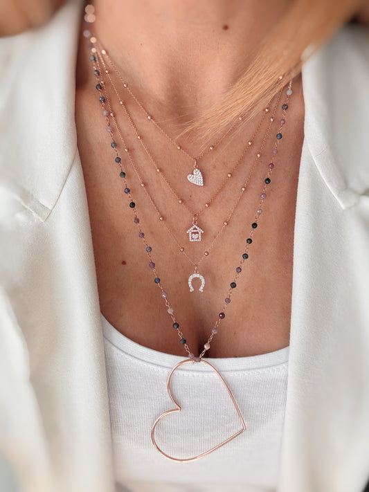 Collana cristalli e cuore a filo