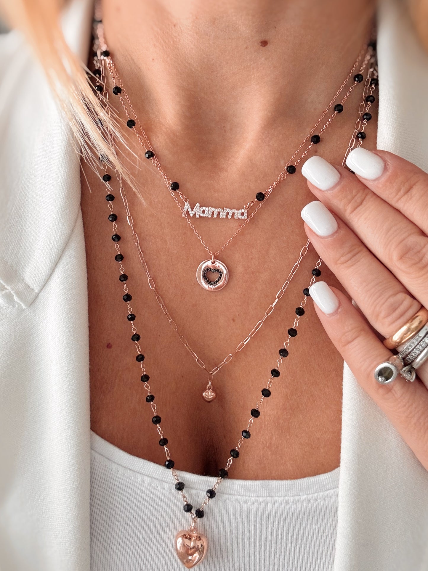 Collana Mamma (catena rollò e cristalli neri)