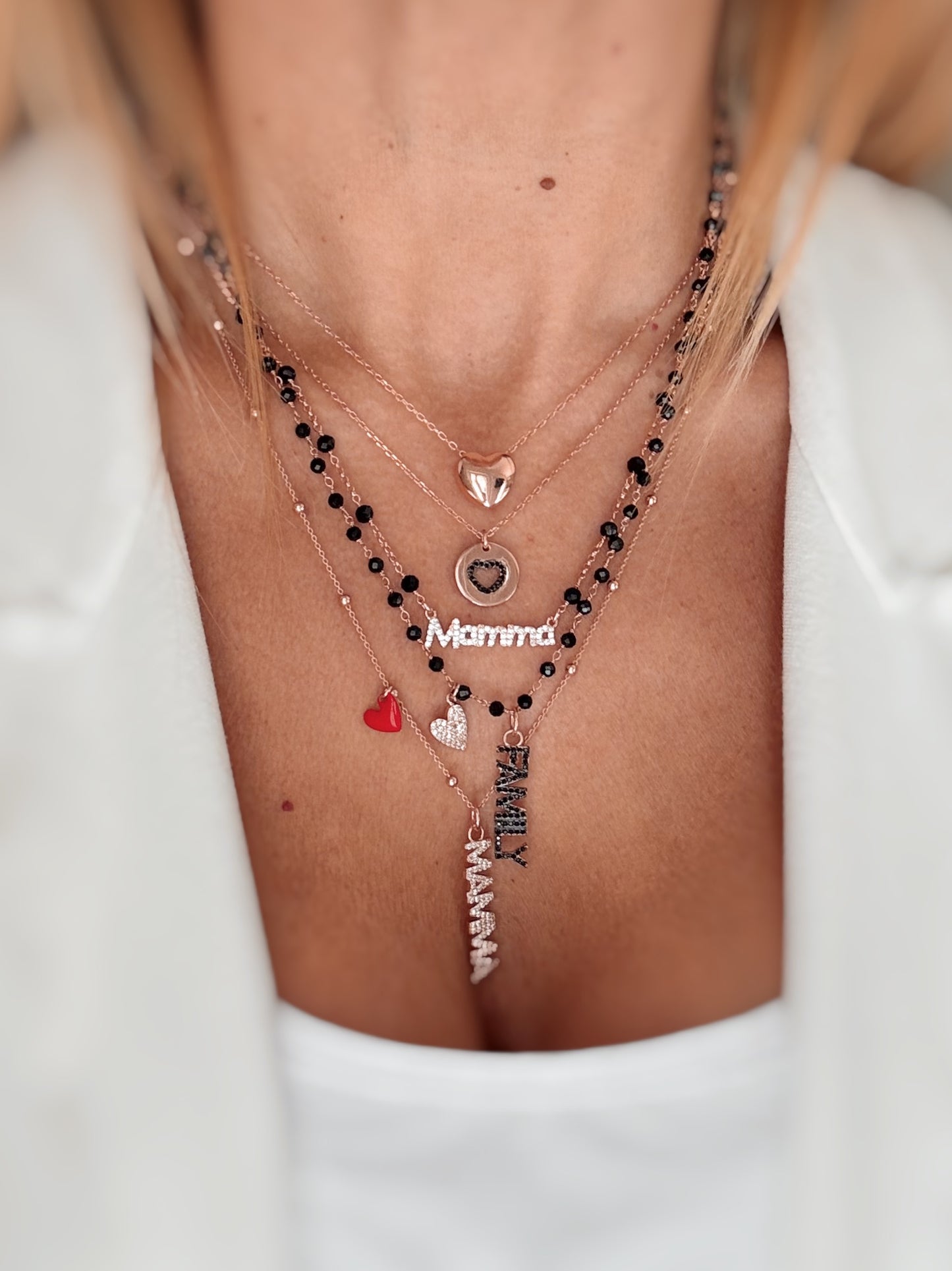 Collana Mamma (catena rollò e cristalli neri)