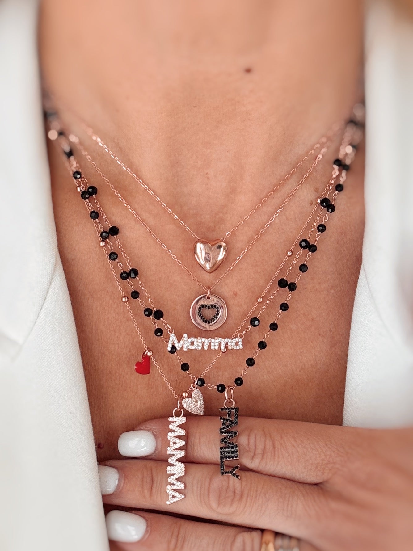 Collana Mamma (catena rollò e cristalli neri)