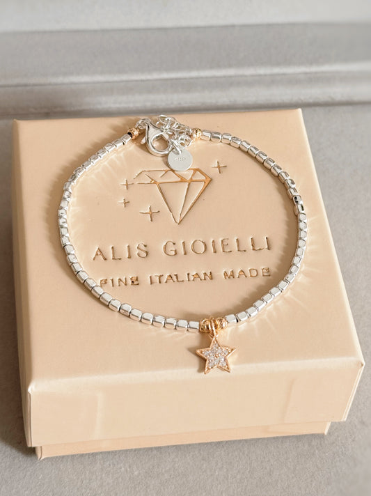Bracciale cubetti e charm in zirconi