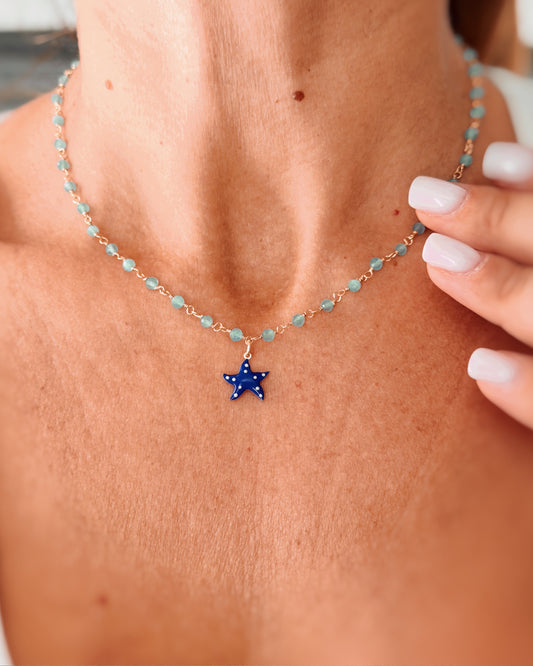 Collana cristalli e stella marini blu
