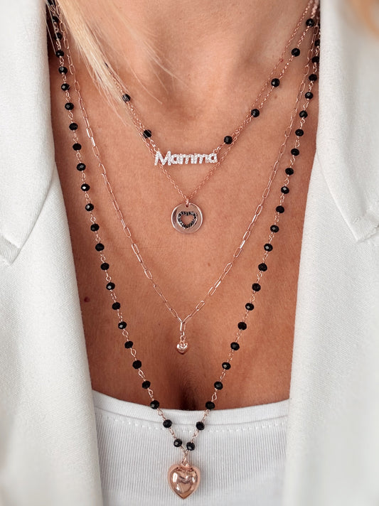 Collana Mamma (catena rollò e cristalli neri)