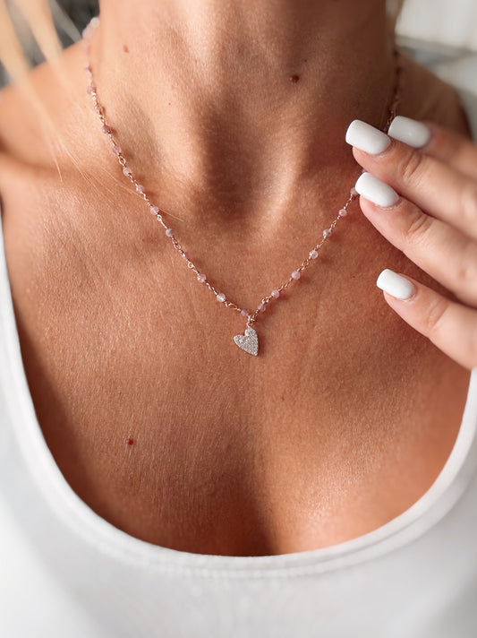 Collana zaffiro multicolore e cuore obliquo