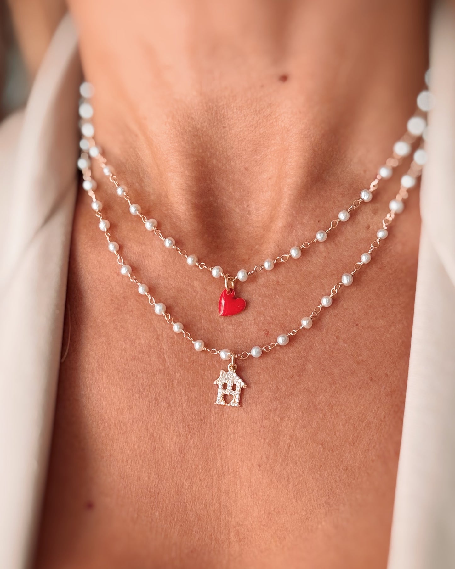 Choker perle e cuoricino