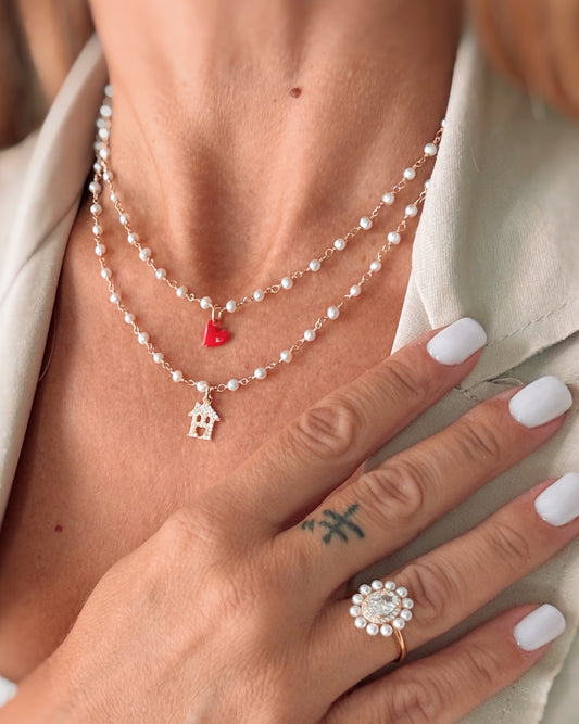 Choker perle e cuoricino smaltato