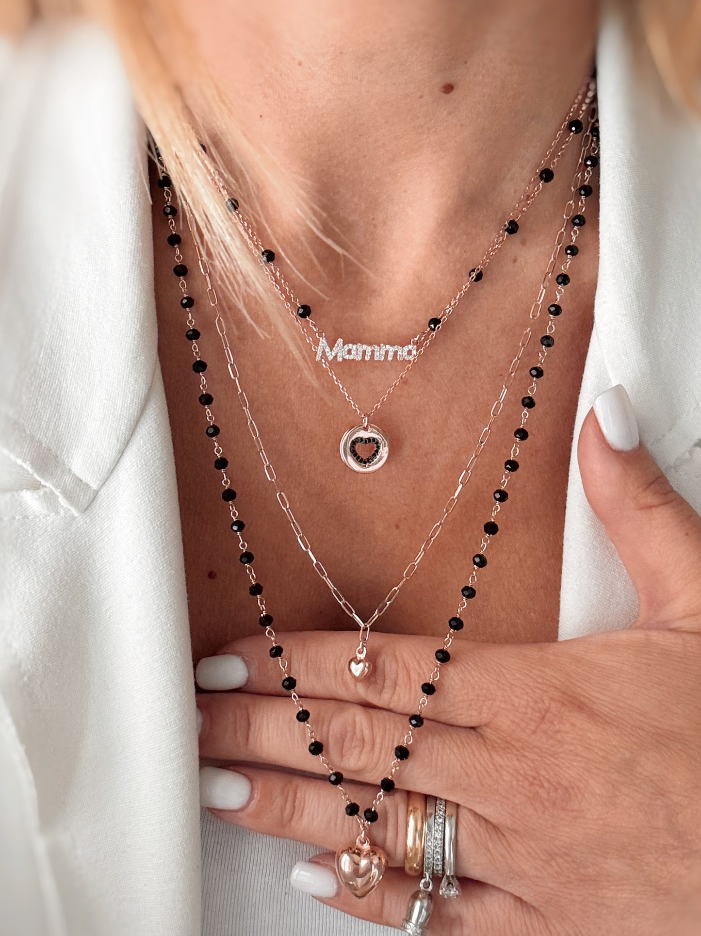 Collana Mamma (catena rollò e cristalli neri)
