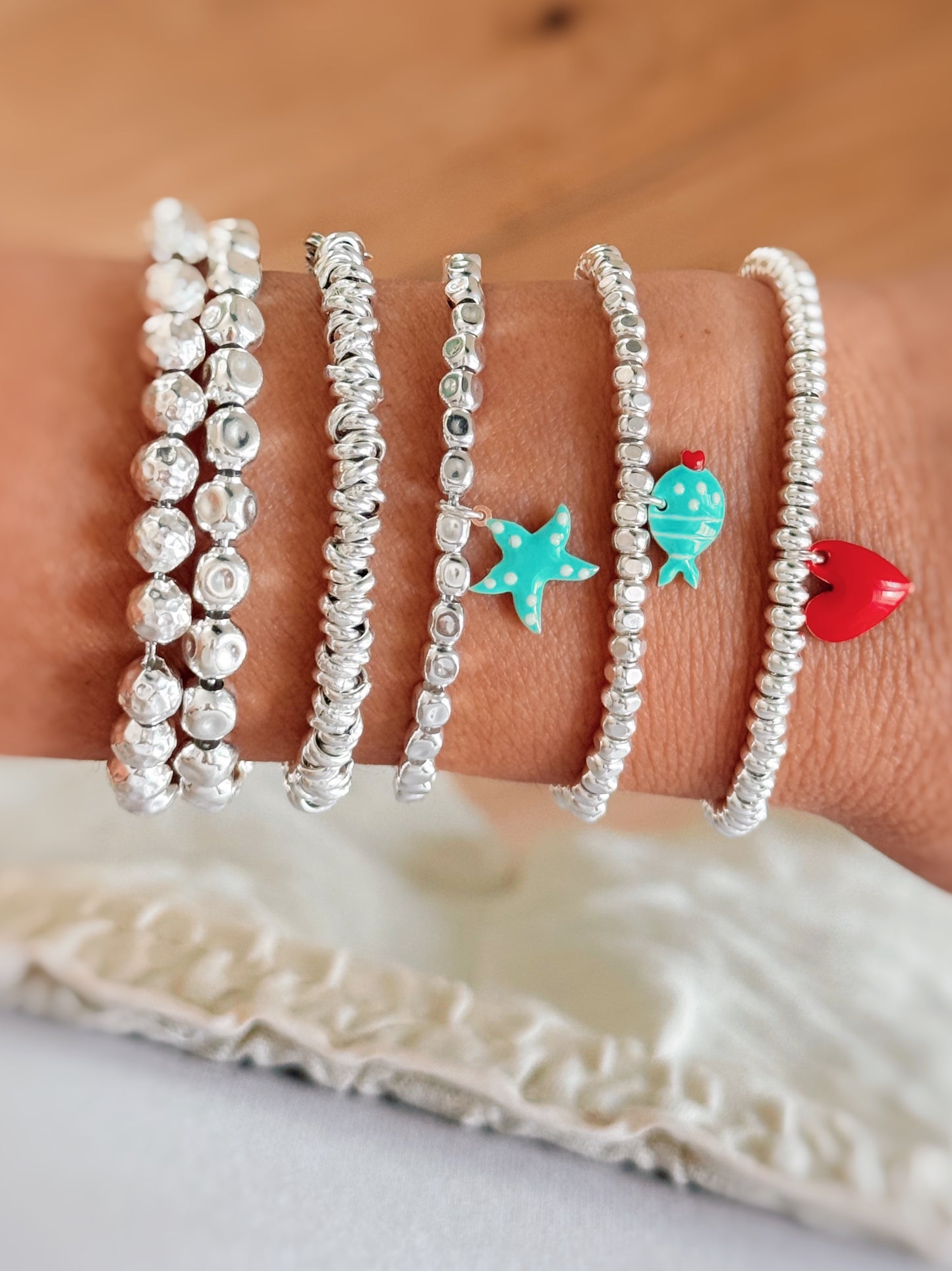 Bracciale nodini argento bianco