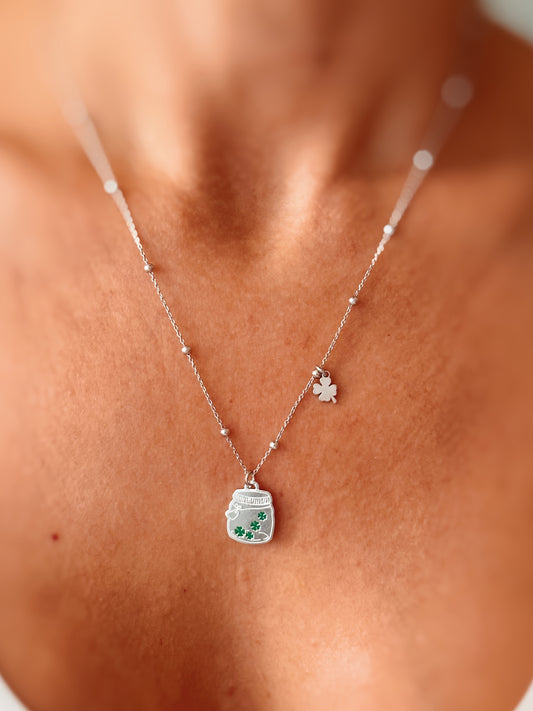 Barattolo miele amore fortuna quadrifoglio argento oro