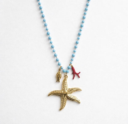 Collana turchese stella corallo e pesciolino