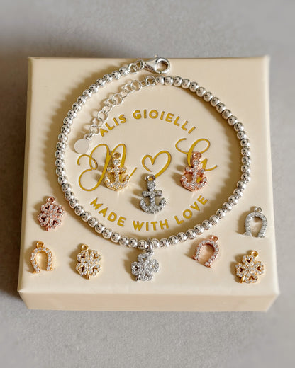 Bracciale sfere e charm zirconi a scelta
