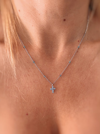 Collana mini crocetta azzurra