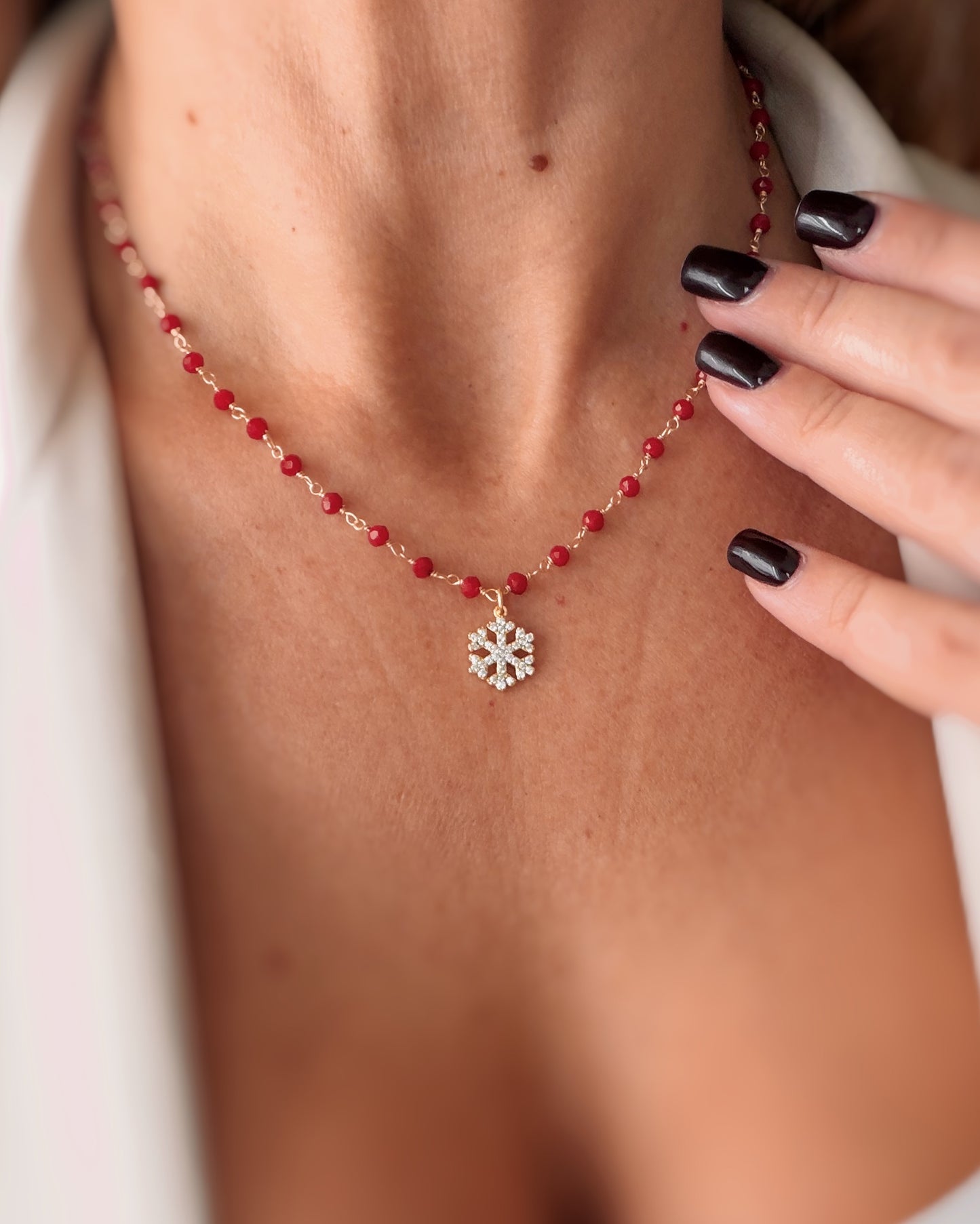 Collana Agata rossa e fiocco di neve