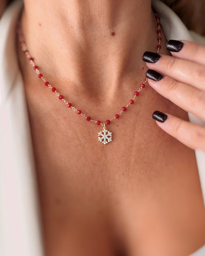Collana Agata rossa e fiocco di neve