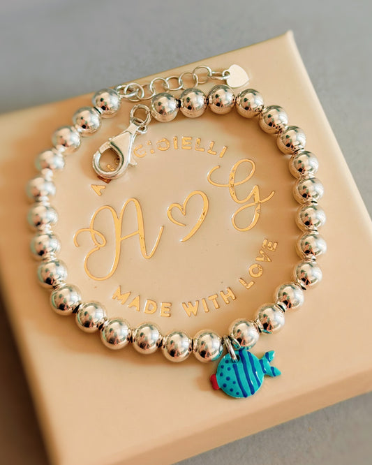 Bracciale sfere e pesce smaltato