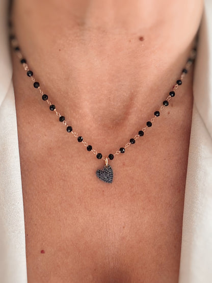 Collana cristalli e cuore nero