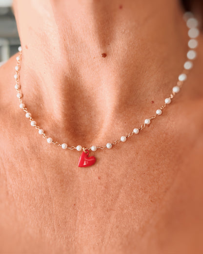 Choker perle e cuore smaltato medio