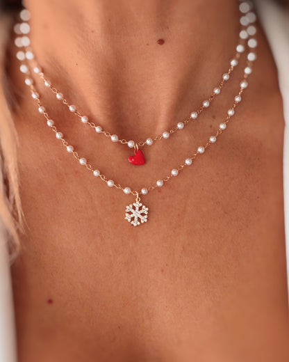 Girocollo perle e fiocco di neve