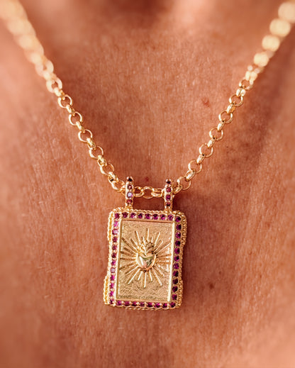 Collana piastrina cuore sacro e zirconi