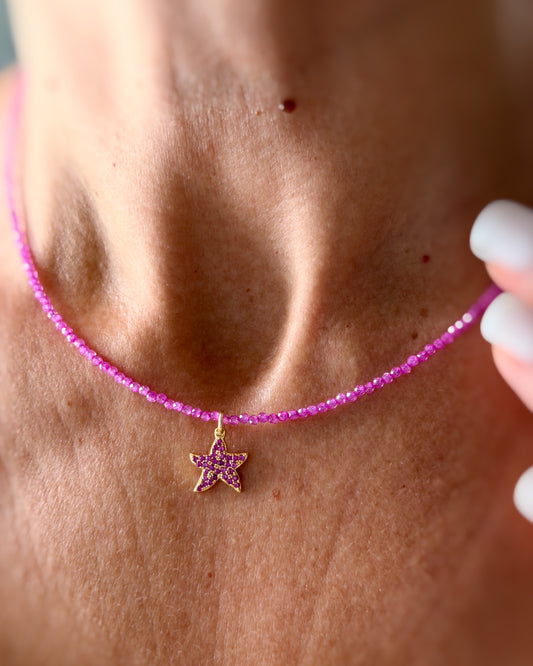 Girocollo fragola e stella zirconi fucsia