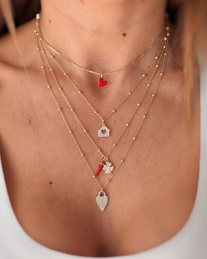 Collana quadrifoglio e corno smaltato