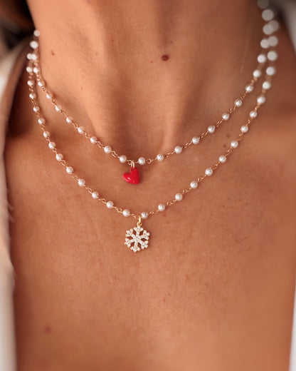 Girocollo perle e fiocco di neve