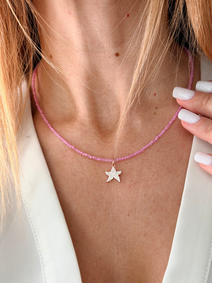Girocollo rosa stella zirconata