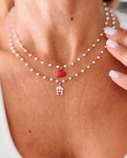 Choker perle e cuore smaltato medio