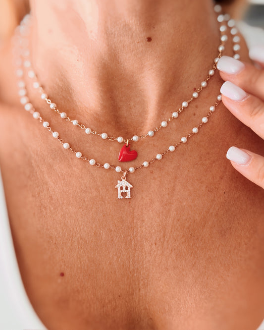 Choker perle e cuore smaltato medio