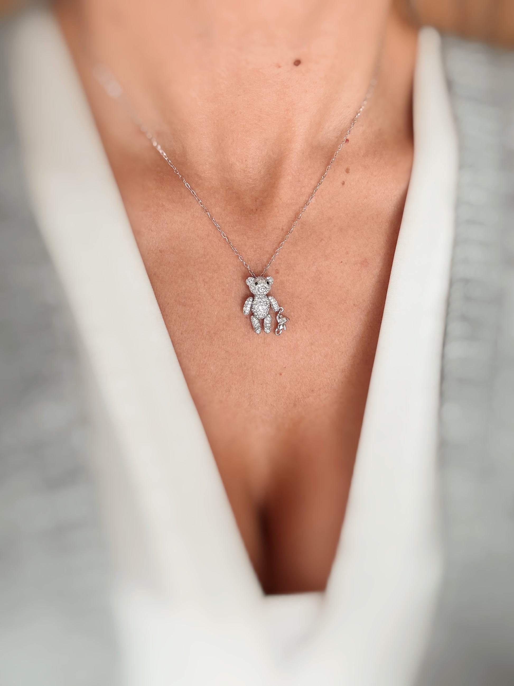 Reaky Collana girocollo con ciondolo a forma di cuore, collana a strati con orso, da donna, Plastica Reaky Collana girocollo con ciondolo a forma di cuore, collana a strati con orso, da donna, Plastica