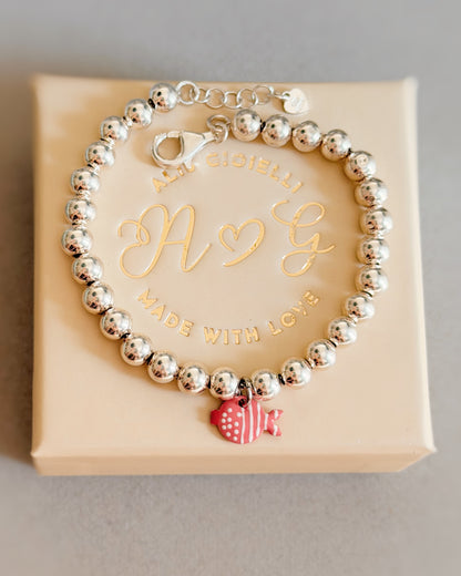 Bracciale sfere e pesce smaltato