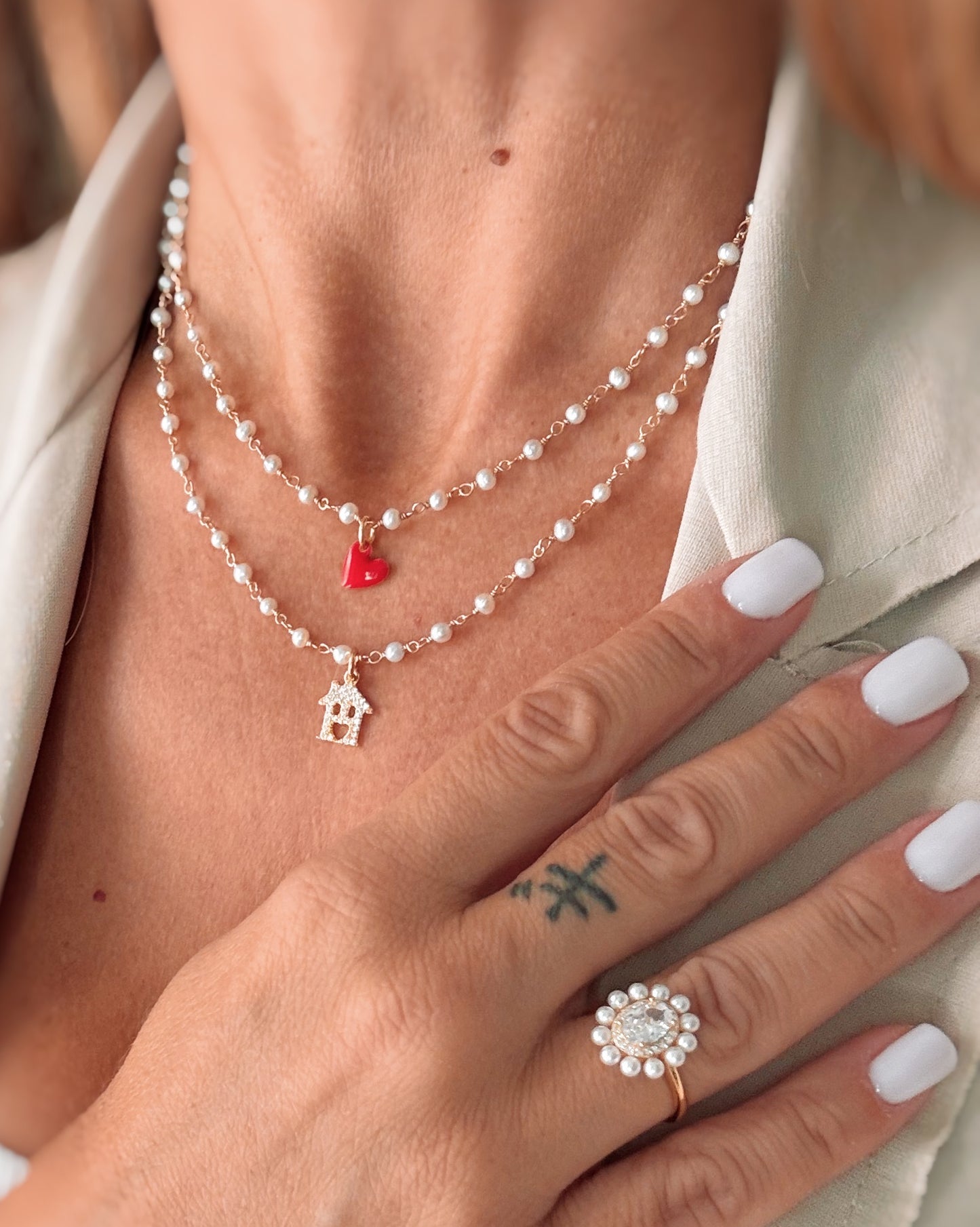 Choker perle e cuoricino