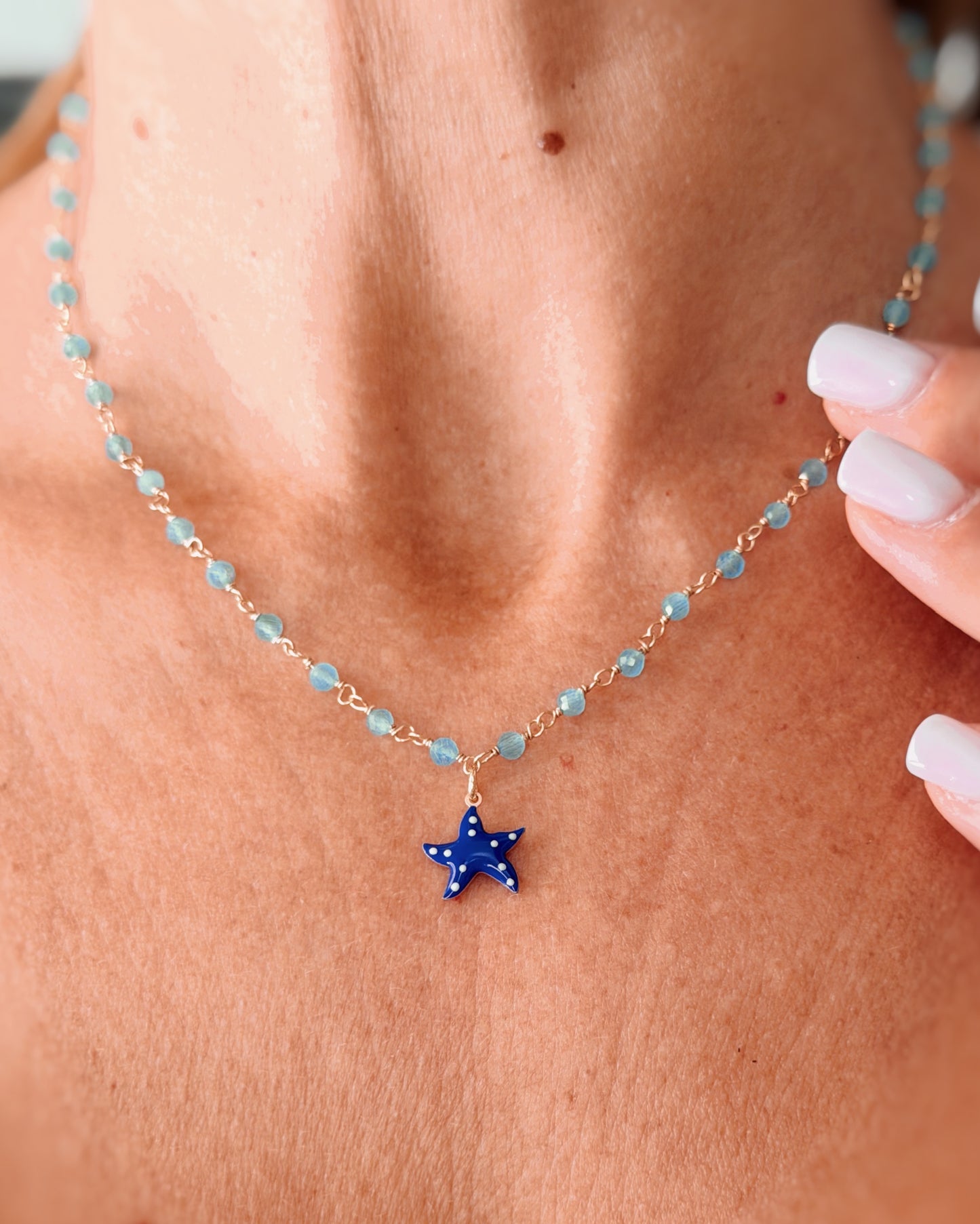Collana cristalli e stella marini blu