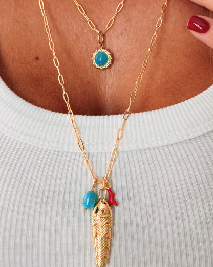 Collana lunga pesciolino corallo e turchese