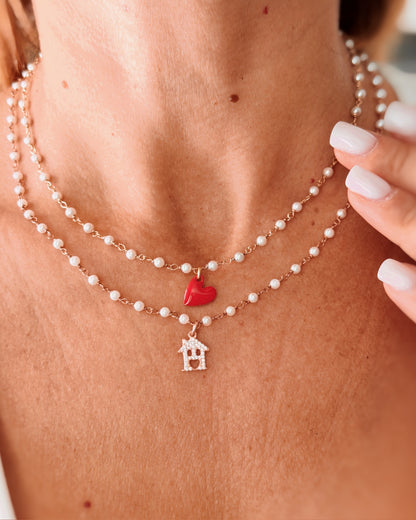 Choker perle e cuore smaltato medio