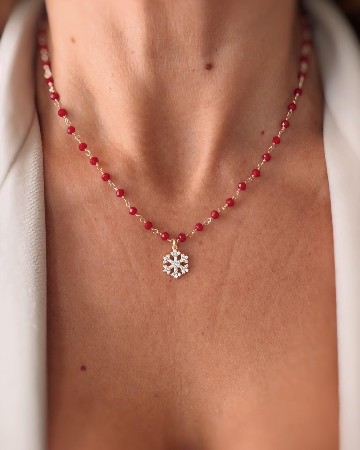 Collana Agata rossa e fiocco di neve