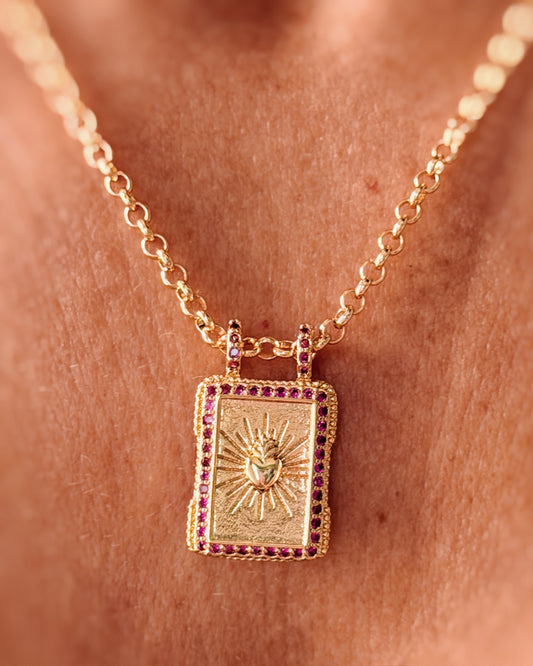 Collana piastrina cuore sacro e zirconi