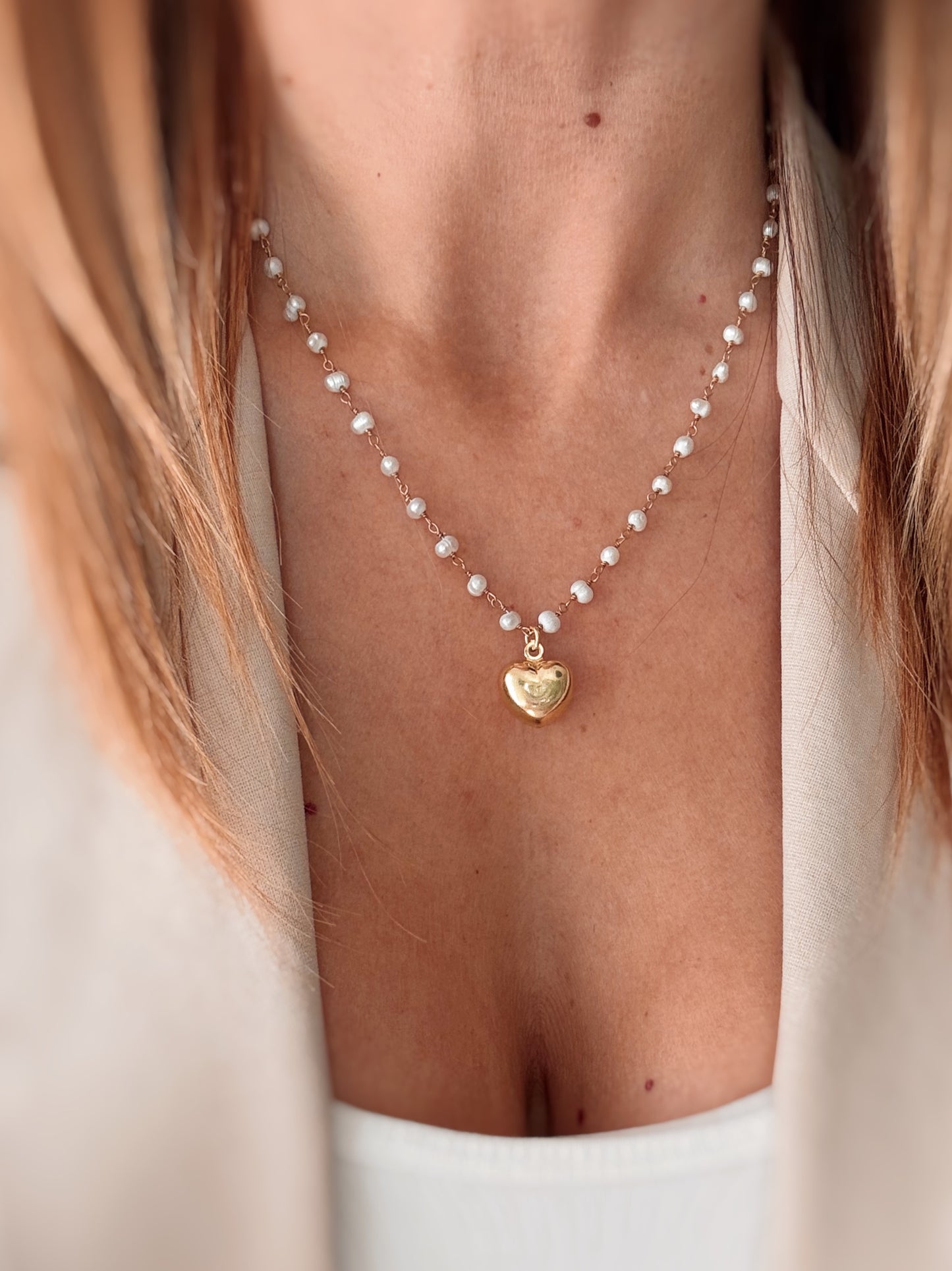 Collana rosario con perle e cuore