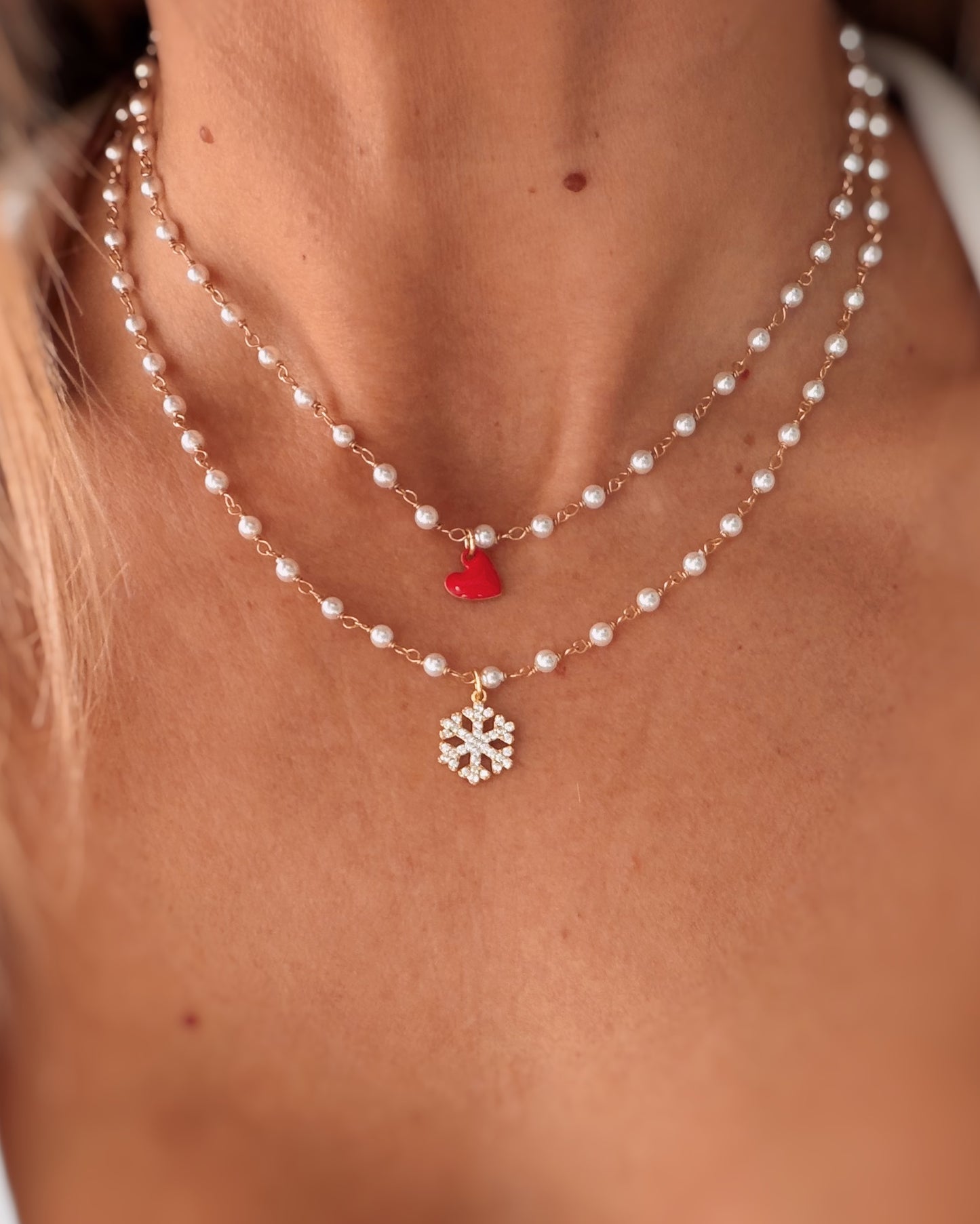 Girocollo perle e fiocco di neve