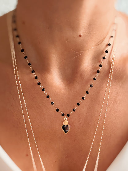 Collana cristalli neri e cuore sacro