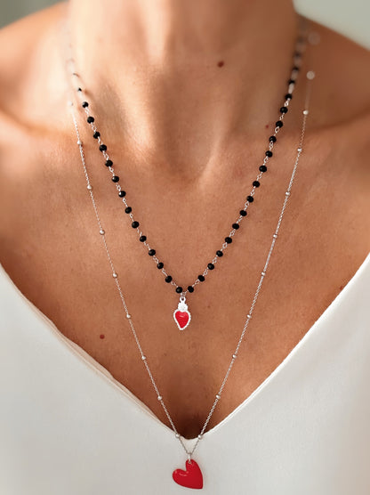 Collana cristalli neri e cuore sacro