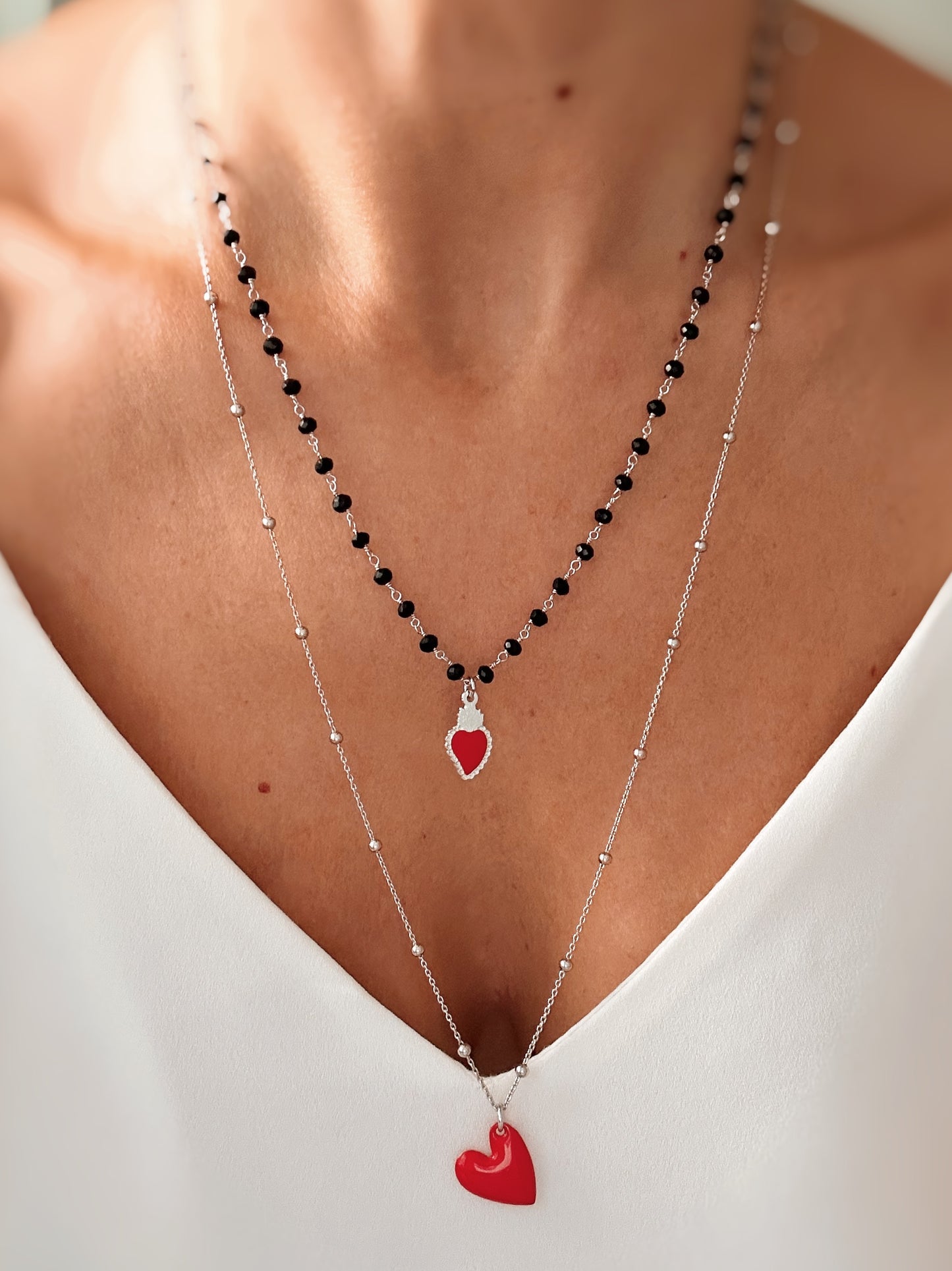 Collana cristalli neri e cuore sacro