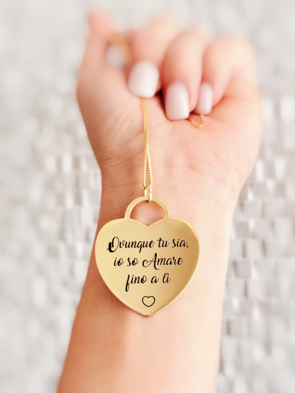 Collana con cuore e scritta personalizzabili frase personalizzata incisa